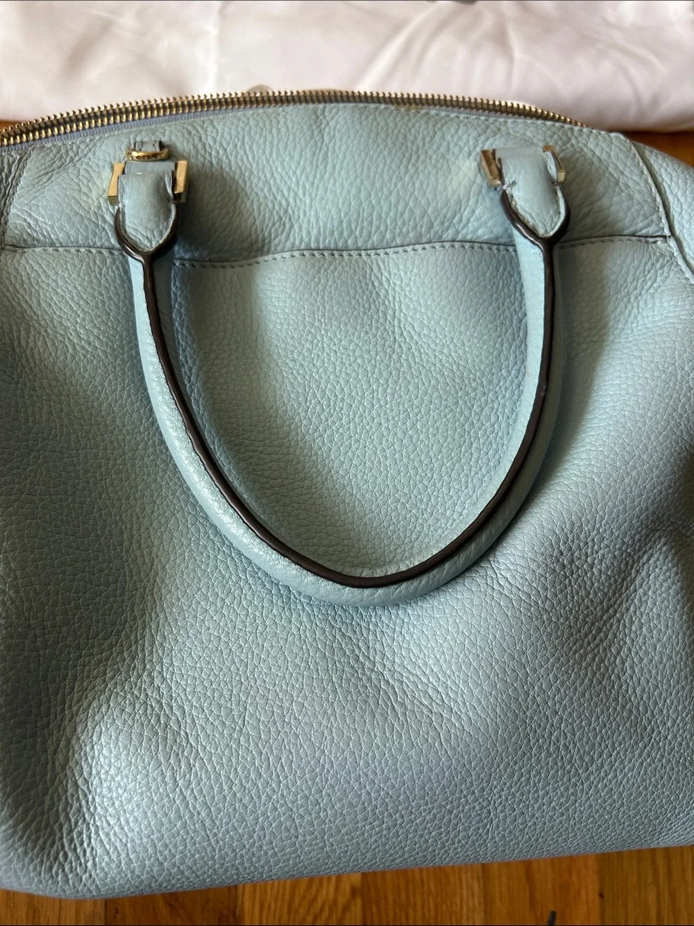 Michael Kors Pale Blue Pebbled Leather Satchel with Gold Hardware